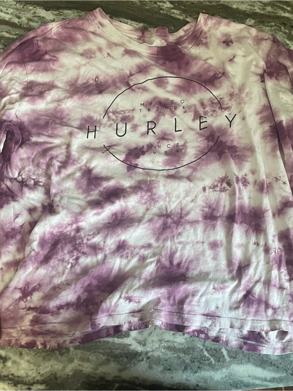 Hurley Purple Tie Dye Long Sleeve Tee Shirt Womens Casual Graphic Top